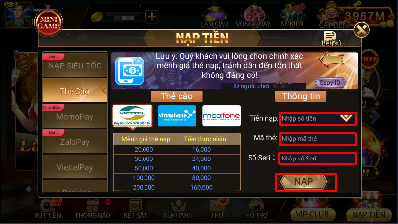 Lưu Ý Khi Nạp Thẻ Cào Game Twin