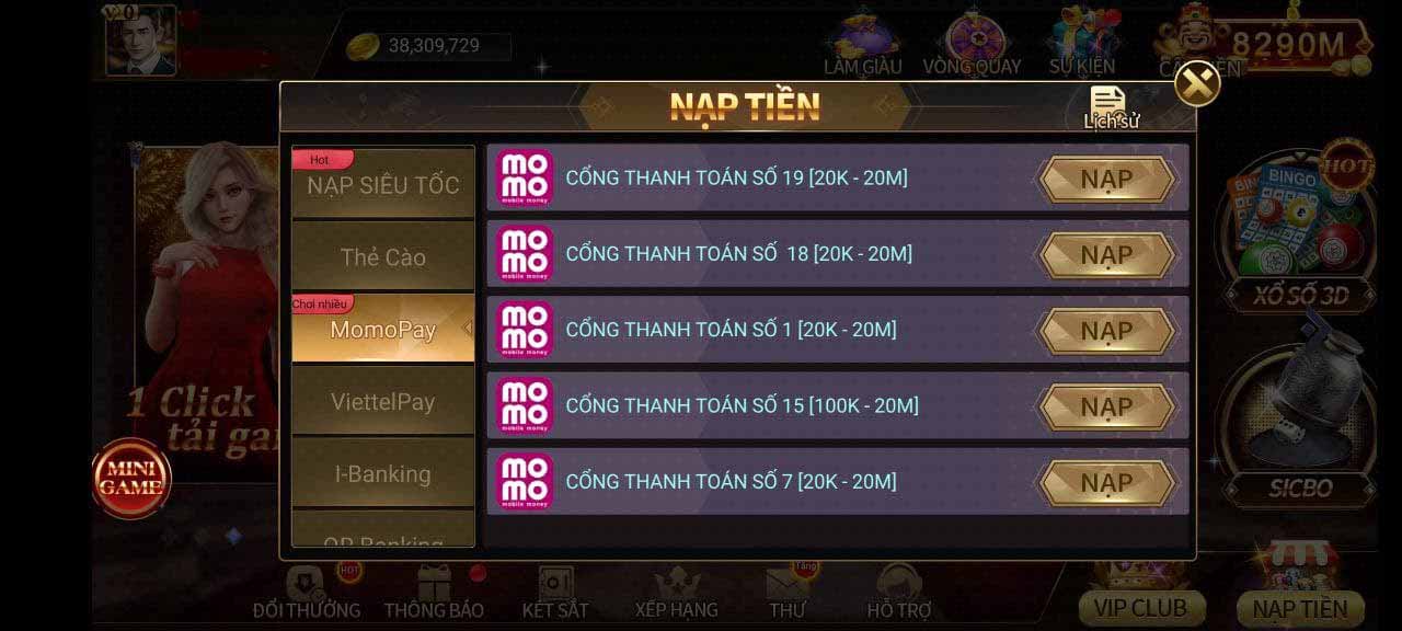 hình thức nạp momo tại game twin68