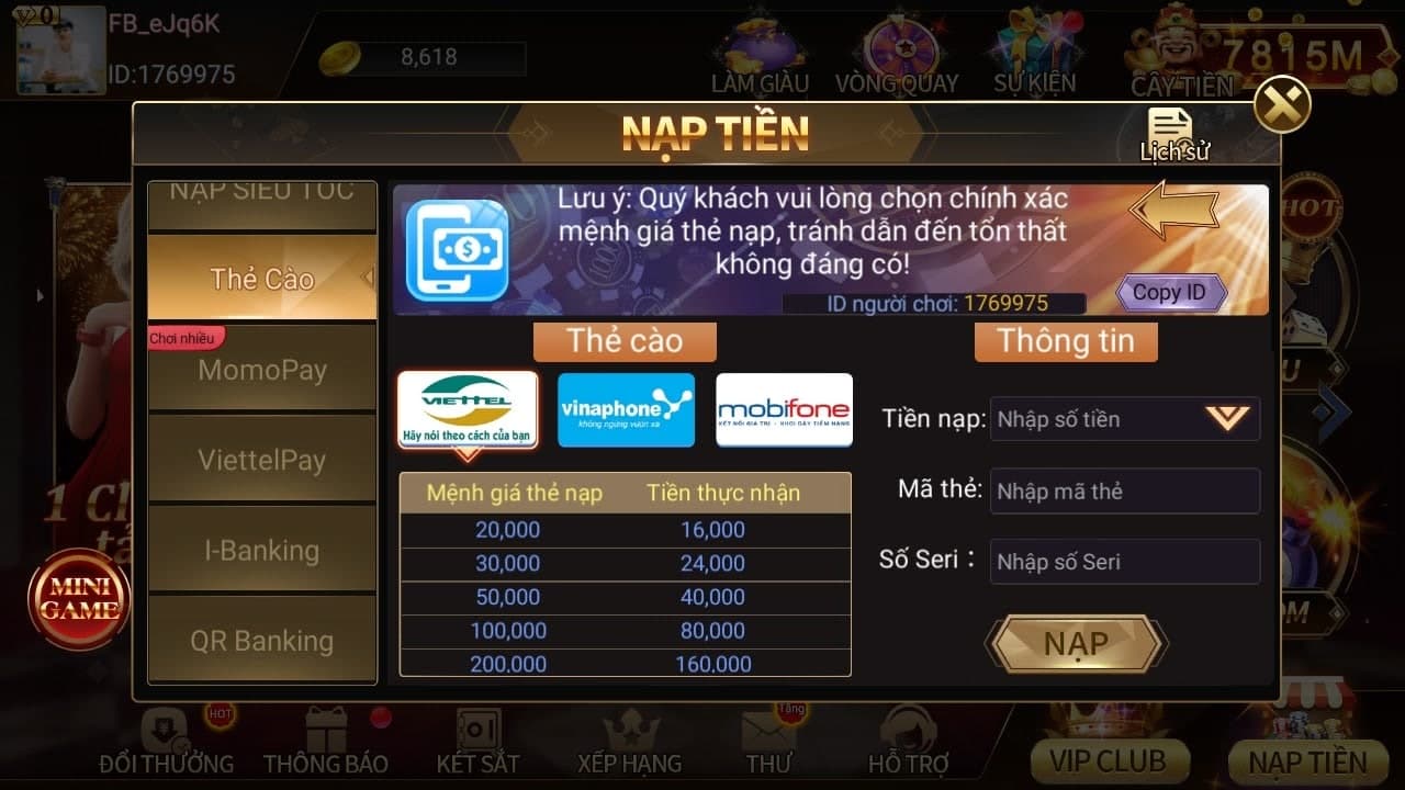 cổng nạp thẻ cào của game twin