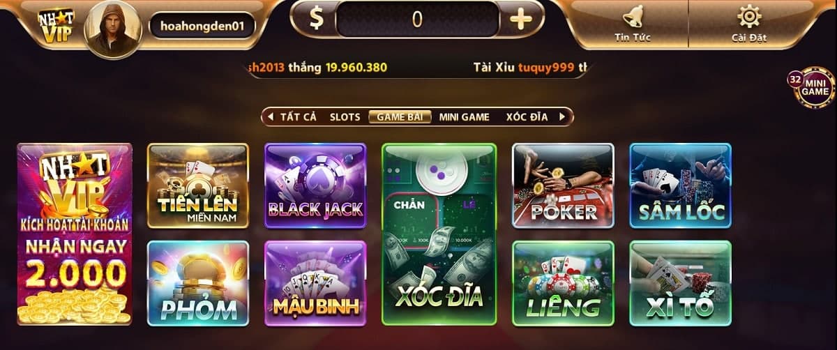 giao diện game nhất vip