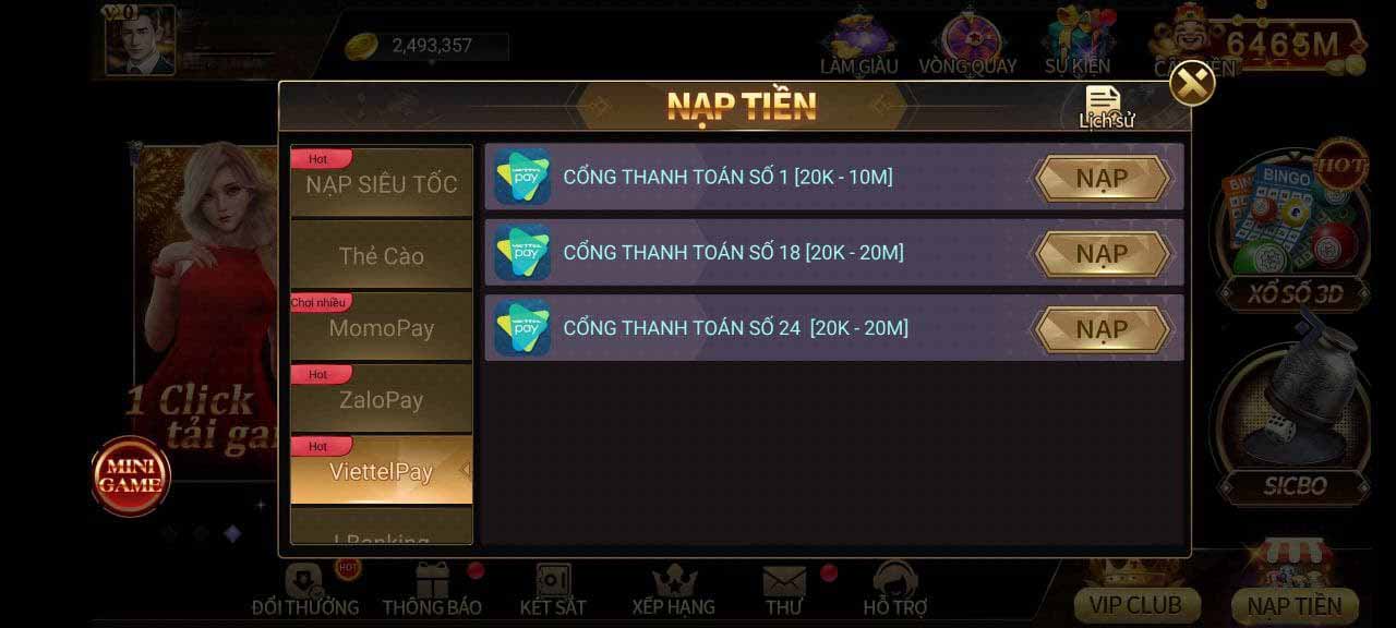 cổng thanh toán viettelpay của app game twin