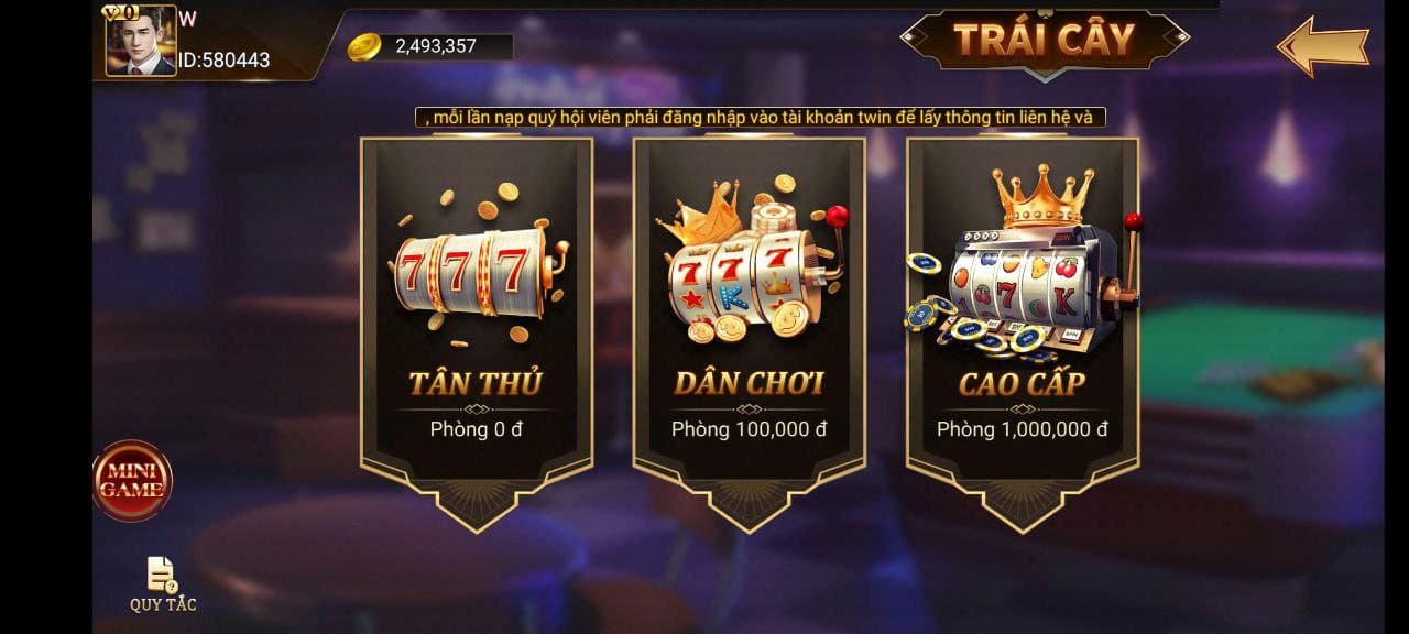 phòng chơi game slot super trái cây tại twin68