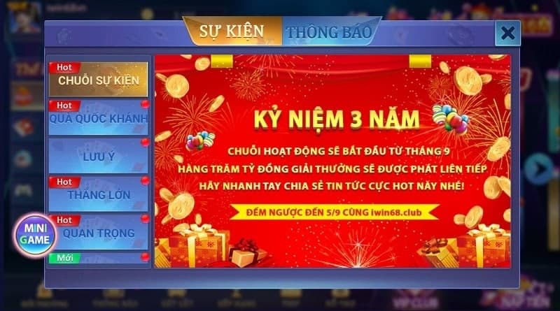 sự kiện game iwin68 club